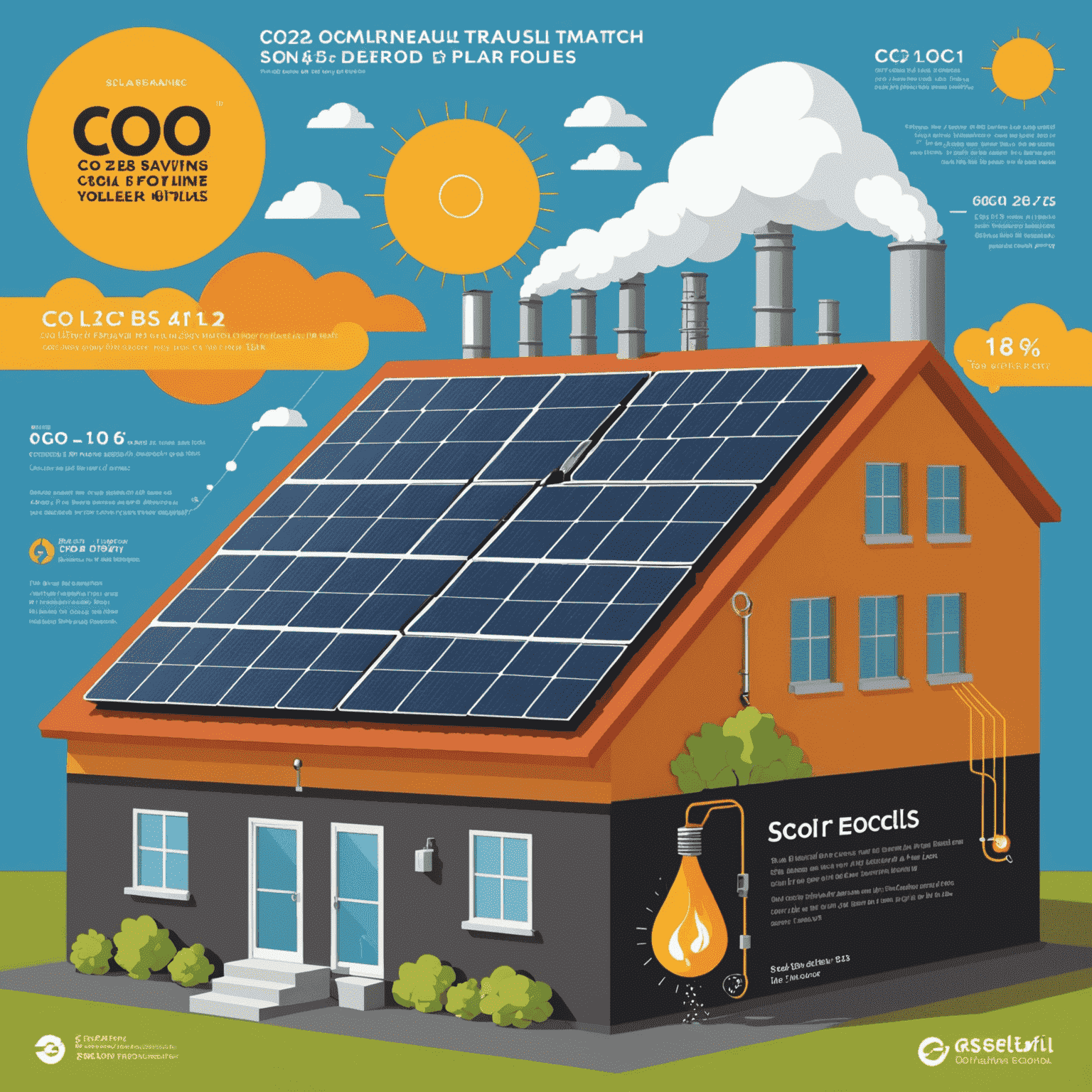 Eine Infografik, die die CO2-Einsparungen durch Solarenergie im Vergleich zu fossilen Brennstoffen zeigt