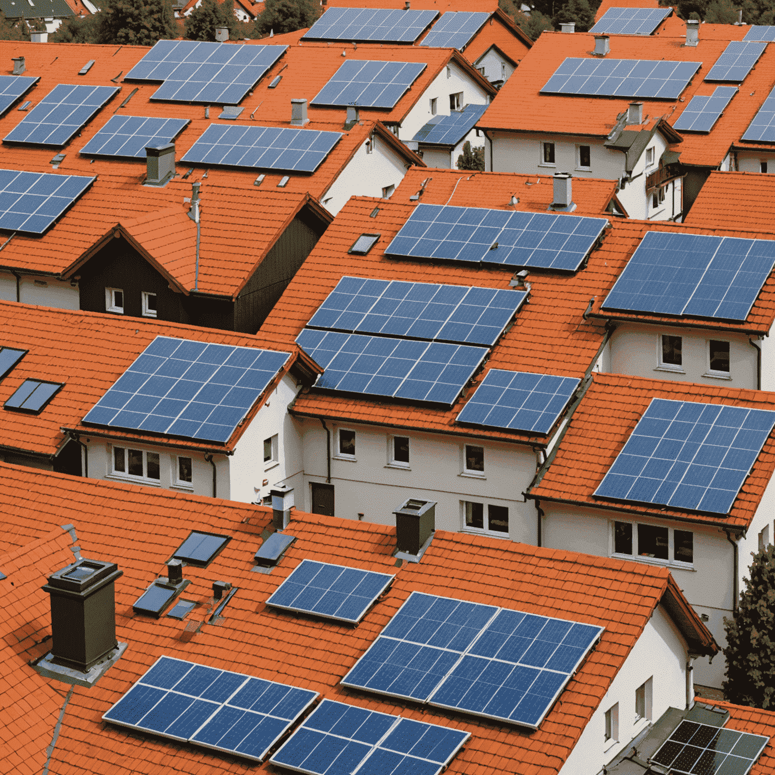 Collage von Solaranlagen auf deutschen Dächern, die die breite Akzeptanz in der Bevölkerung zeigt